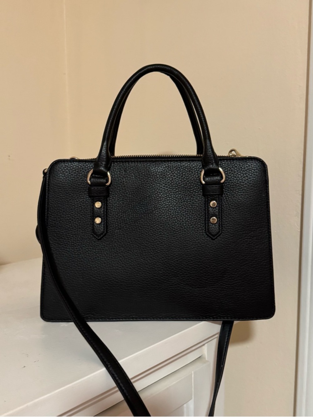 kate spade black pebbled leather satchel with gold hardware - Picture 2 of 5